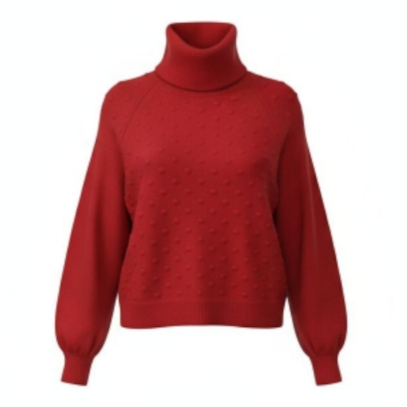 Gibson Latimer Red Popcorn Knit Ballon Sleeve Turtleneck Sweater Size XL - Picture 1 of 7